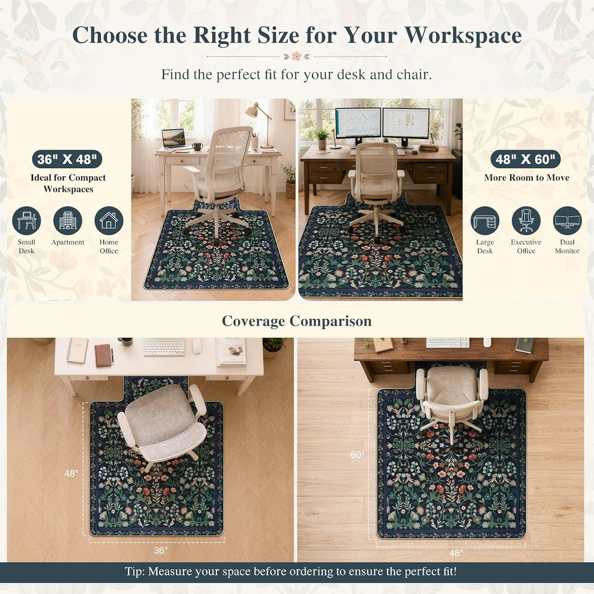 iCasso Office Chair Mat for Hardwood Floor, 36"X 48" Convex Black