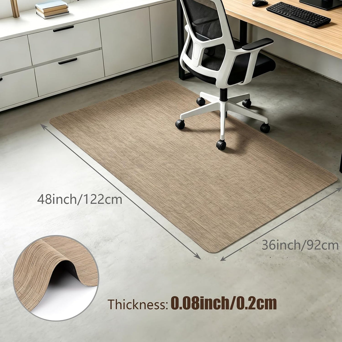 Bsmathom Office Chair Mat for Hardwood Floor, 36" x 48" Desk Computer Chair Mat for Hard Wood and Tile Floor, Anti-Slip Hard Floor Protector Chair Mat, PVC Mat Desk Rug for Office Home, Khaki