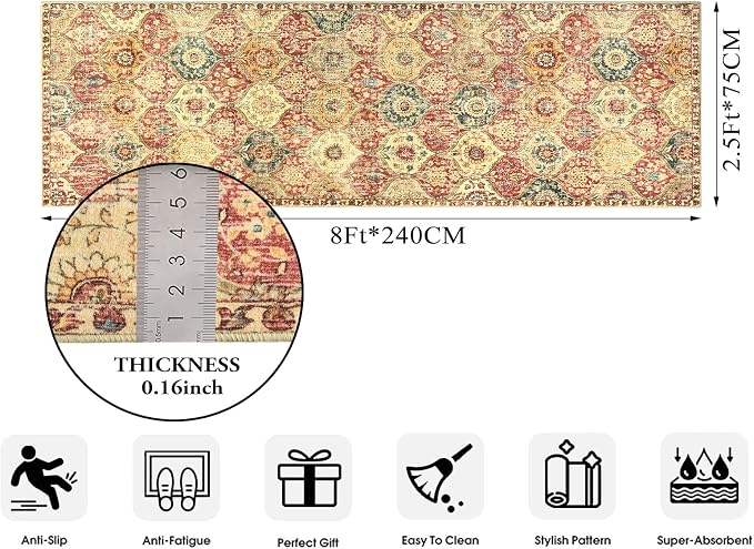 Lahome Moroccan Hallway Rug, Ultra-Thin Oriental Carpet