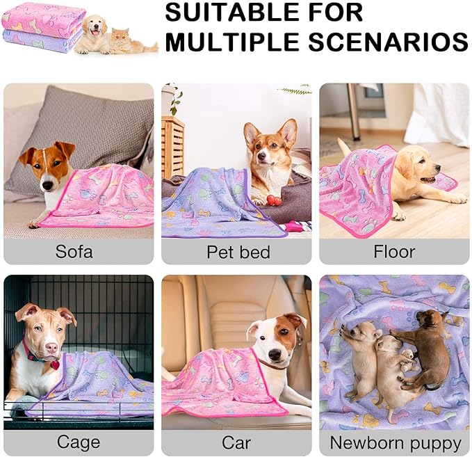 Dono 1 Pack 2 Dog Blankets, Soft Fluffy Fleece Pet Blanket Warm Sleep Mat Paw Print Design Puppy Kitten Throw Blankets Doggy Blanket for Dogs