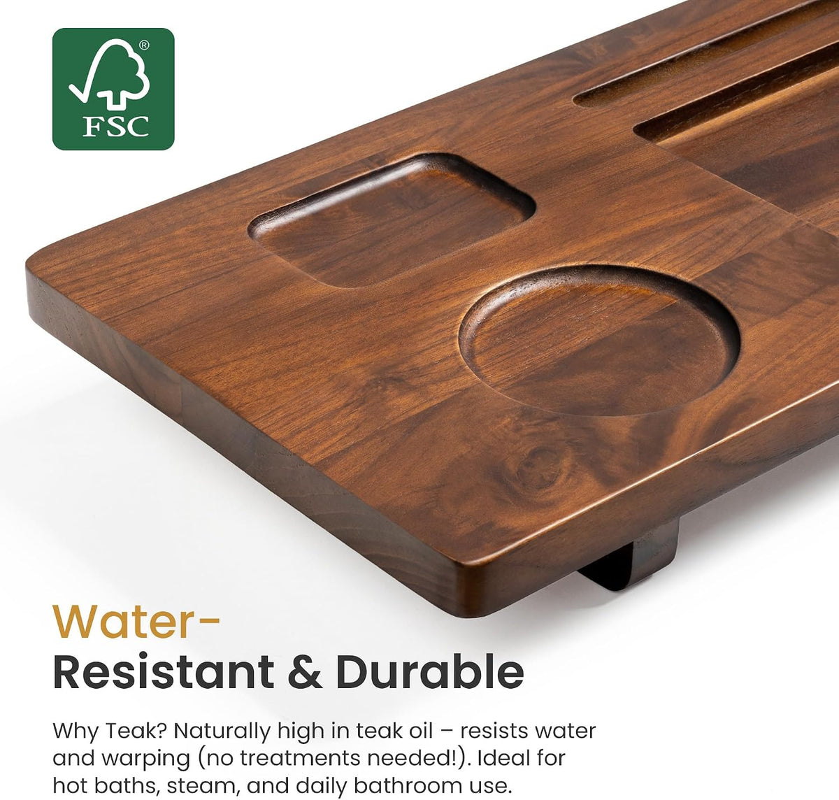 35 Inch Teak Bathtub Tray for Freestanding Tubs, Luxury Bath Caddy