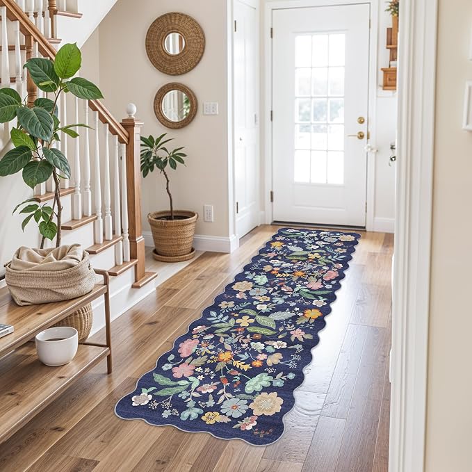 2x6 Hallway Floral Rug Runner: Washable Non Slip Low Pile Area Rug