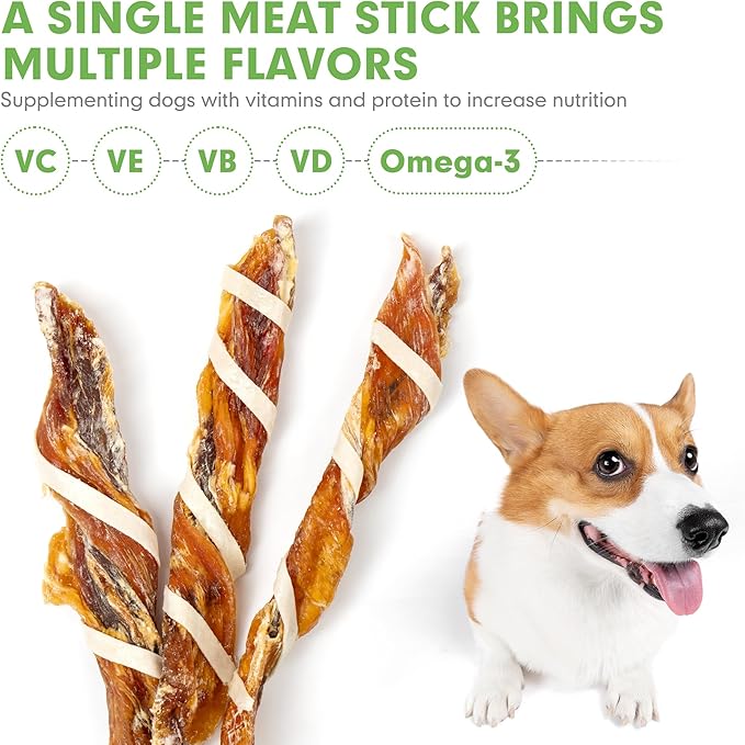 MON2SUN Dog Treats, Triple Flavor Jerky Twist Sticks, 5-7 Inch Chicken Duck and Codfish Sticks Chews for Small Dogs, Healthy Snacks, 17.64 oz (25 Count-Pack of 2)