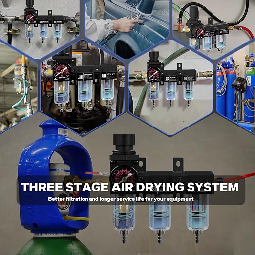 NEWPO 1/4" NPT Air Drying System, Air Filter Pressure Regulator