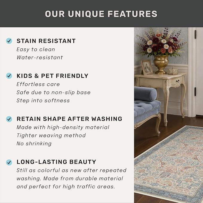 Hazo Haus Natural Red Blue 2'6"x8' Hallway Runner Rug, Boho Kitchen Floor Mat