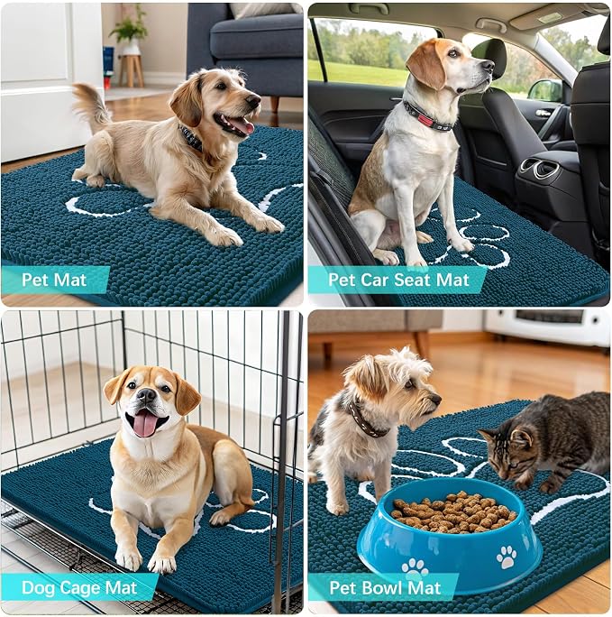 OLANLY Dog Door Mat for Muddy Paws 35x24, Paw Print Design, Absorbs Moisture