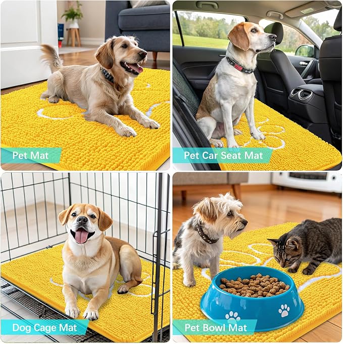 OLANLY Dog Door Mat for Muddy Paws 48x30, Paw Print Design, Absorbs Moisture