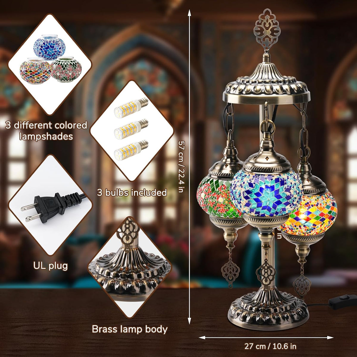 DIY Turkish Mosaic Lamp Kit, 3 Globe Table Lamp Making Kit, Colorful