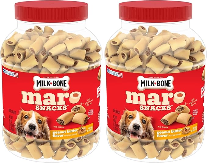 Milk-Bone MaroSnacks Peanut Butter Flavor (Artificially Flavored) Dog Treats with Real Bone Marrow, 40 Oz. Canister (Pack of 2)