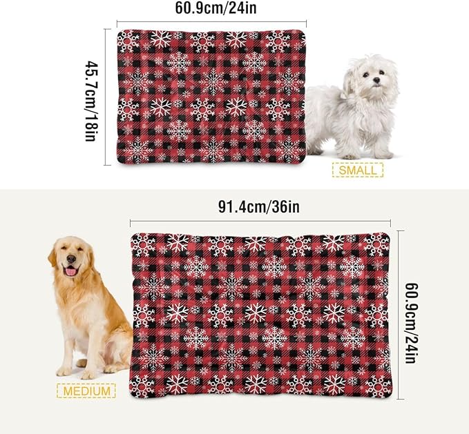 Red and Black Buffalo Plaid Snowflake Christmas Pet Bed Cute Dog Bed Mat Absorbing Non Slip Pad Pet Sleeping Mat for Small, Medium, and Large Dogs Puppy Cat 24 in x 18 in