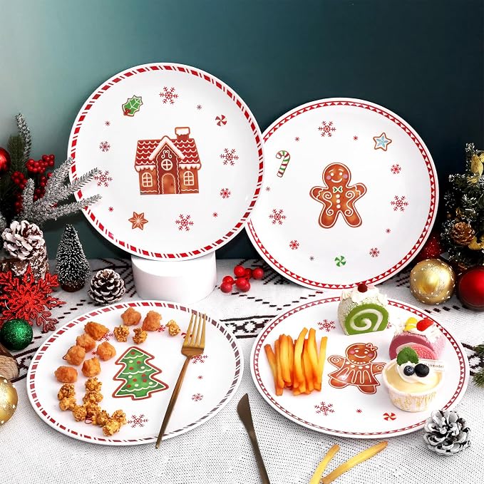 4 Set 10 Inch Christmas Dinner Plates Melamine Christmas Gingerbread Man