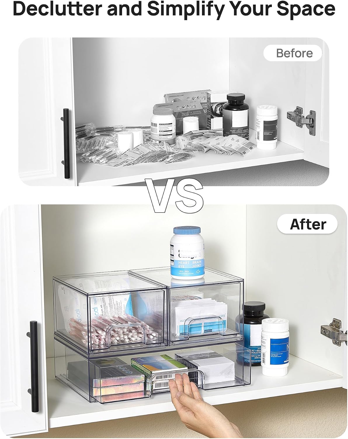 Vtopmart Clear Stackable Storage Drawers Set of 4, Plastic Organizer Bins