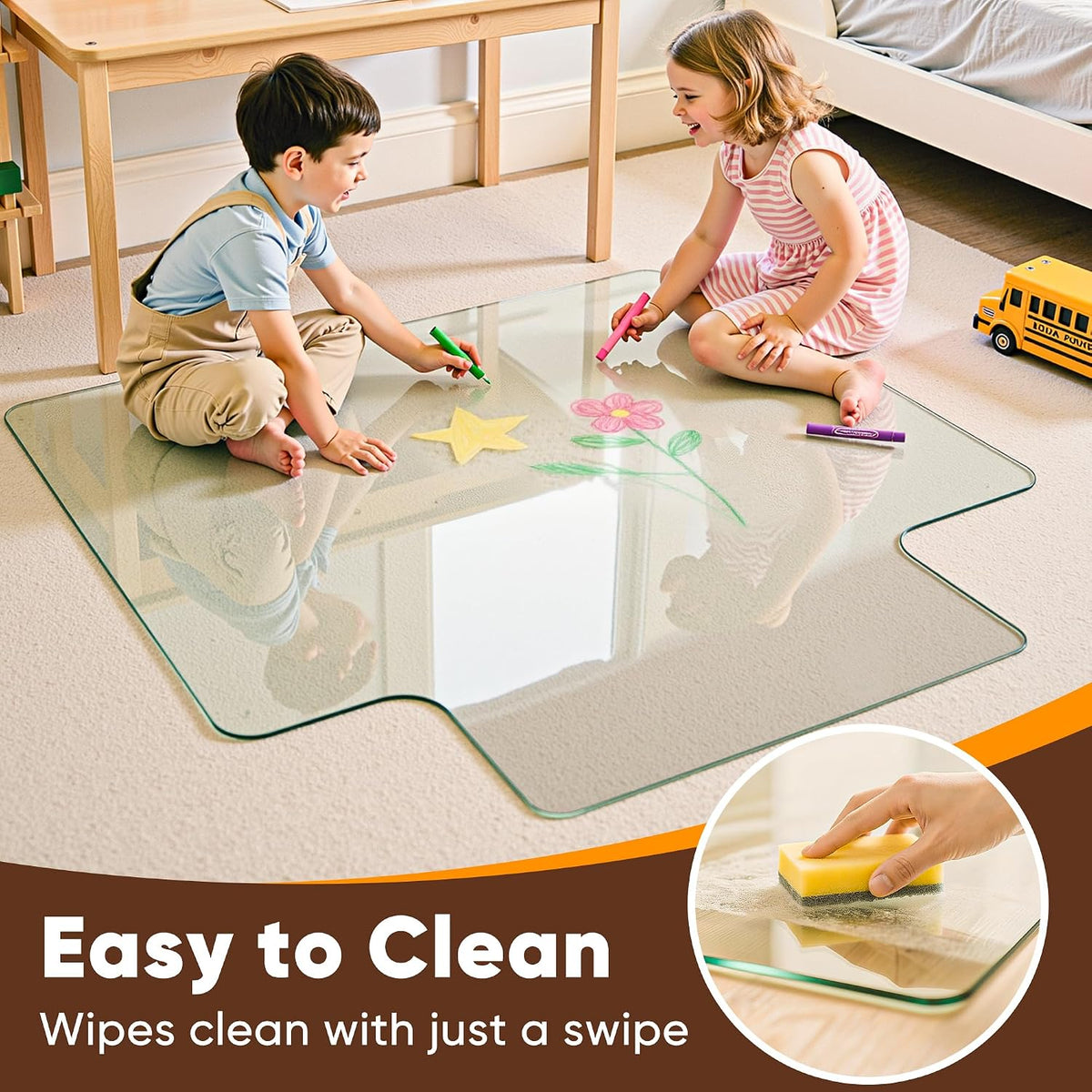 Antok 36"x48" Irregular Tempered Glass Chair Mat for Carpet & Hardwood
