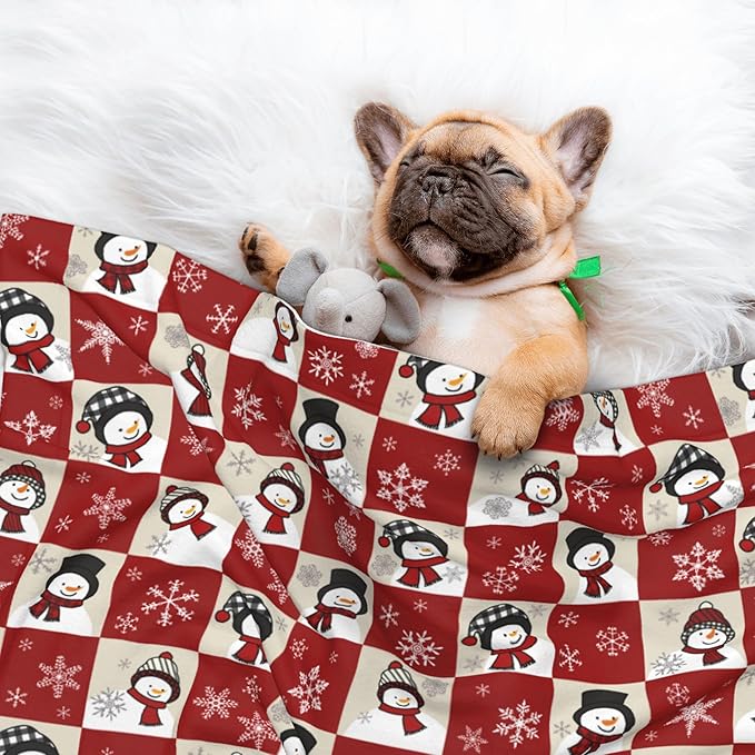 Red Beige Snowman Blanket - Snowflake Throw Blanket 23x16 Pet Blanket for Couch Sofa Bed Winter Xmas Holiday