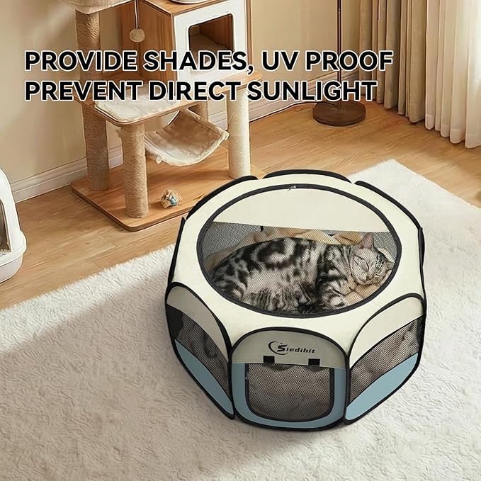 Dog Cat Playpen, Puppy Pet Playpen Indoor for Small Dog Crate Tent Cage Outdoor, Portable Pop Up Dogs Enclosure Kennel with Carrying Case for Dogs/Cats/Rabbits(Grey, Small