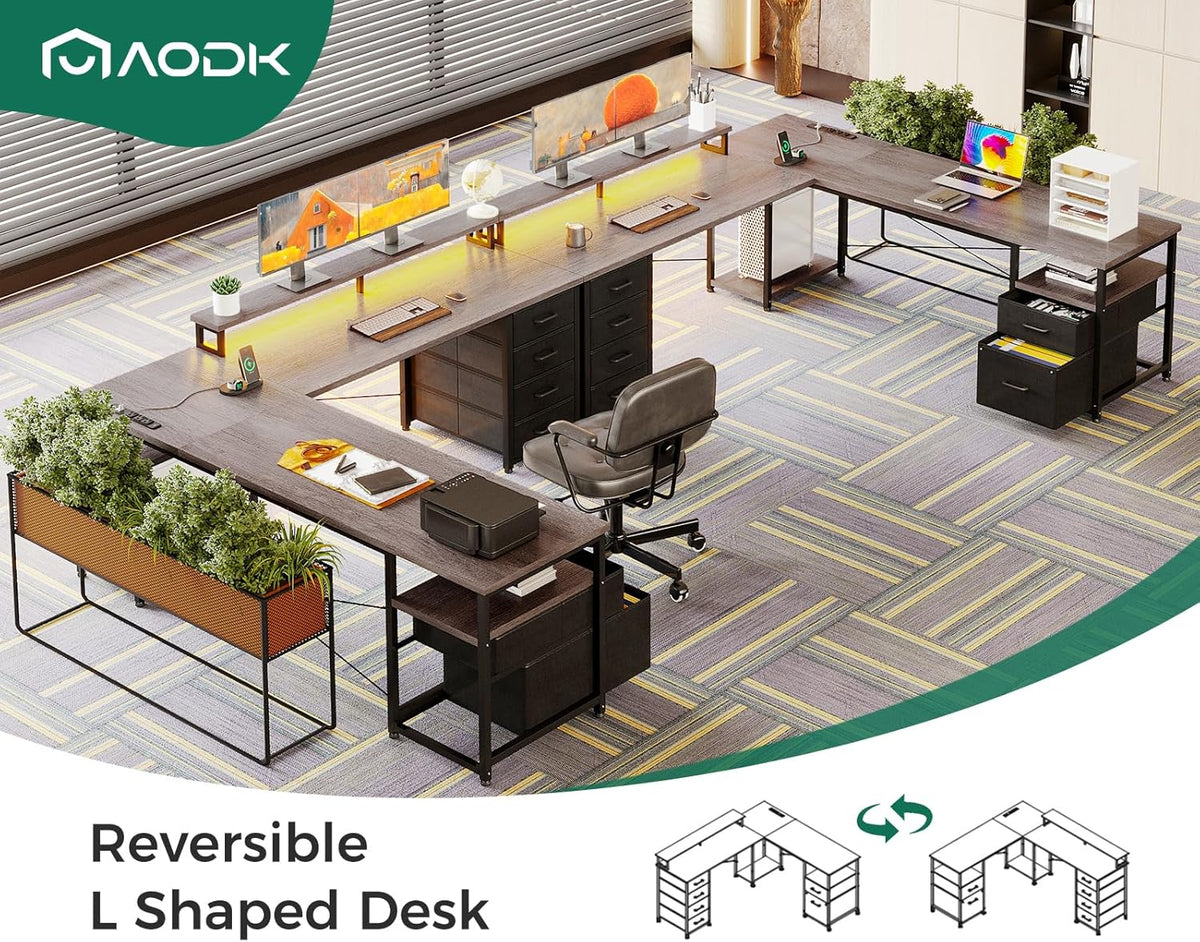 AODK 66" L Shaped Desk, 113" Computer Desk for Home Office and Gaming