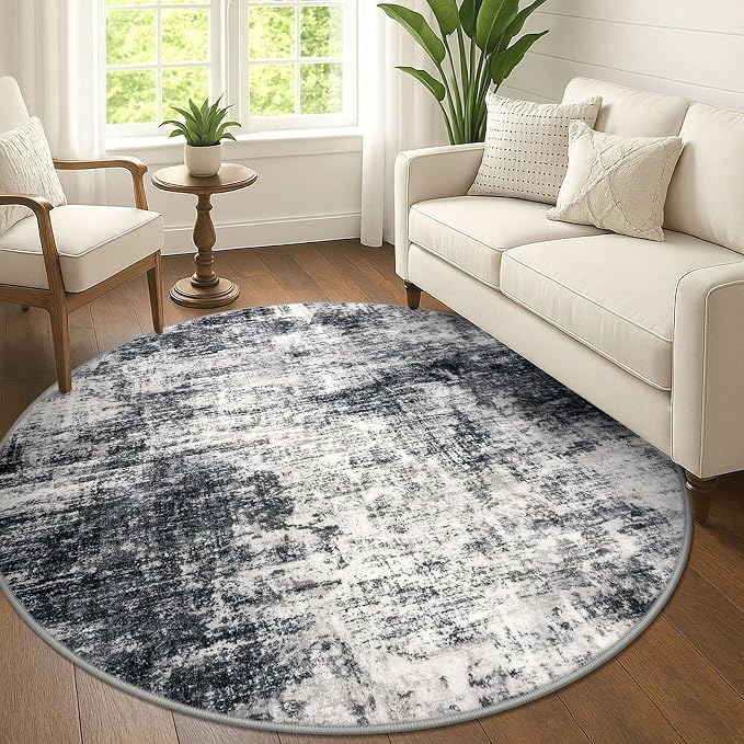 IOHOUZE Abstract Round Area Rug 6 Ft Washable Circle Rugs Large Round Rug Non