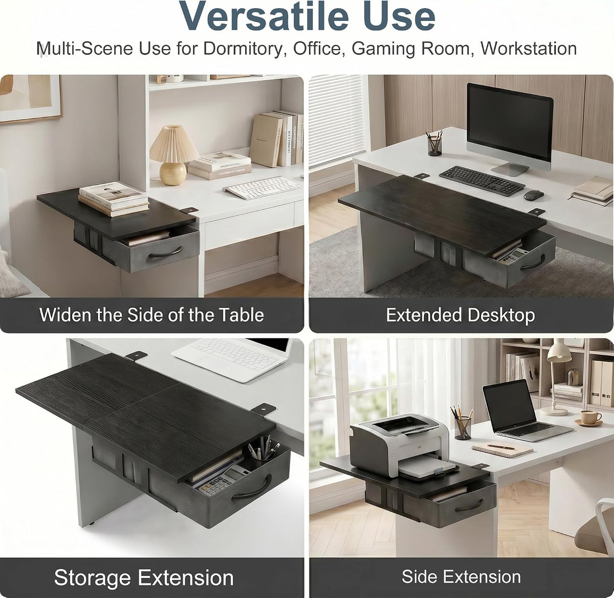 Desk Extender Tray, 24" x 12" Clamp On Desk Extension Shelf with Drawer