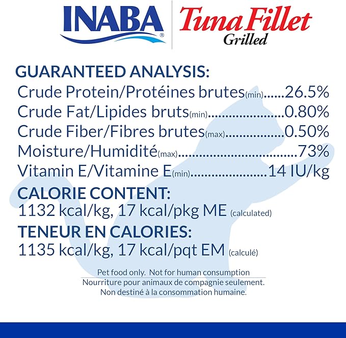 INABA Premium Grilled Tuna Fillet Cat Treats with Vitamin E and Green Tea Extract, 0.52 Ounces Each, Pack of 10, Variety Box