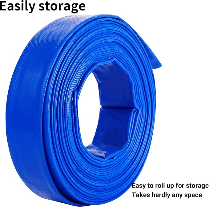 2" x 100 FT Pool Backwash Hose Blue Heavy Duty Reinforced PVC Lay Flat Water