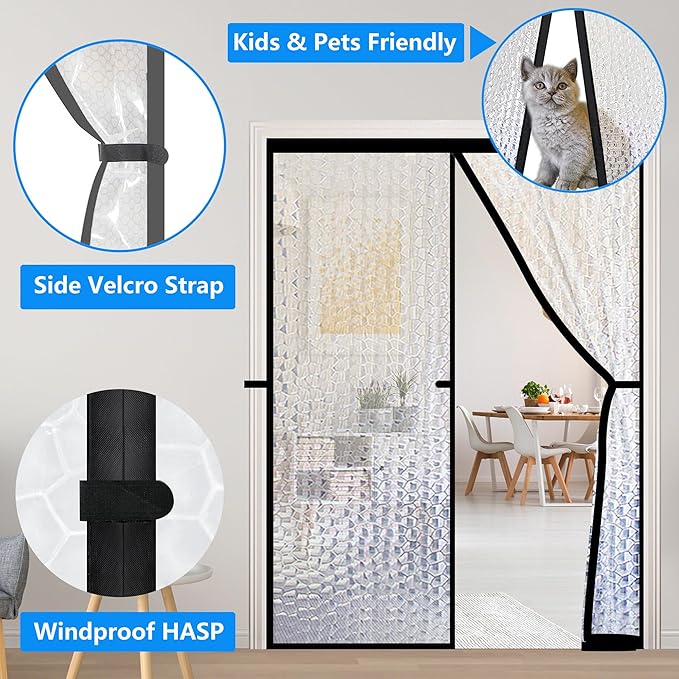 RELIANCER Magnetic Thermal Insulated Door Curtain,Waterproof EVA Door Cover,Fit Doors Size Up to 72"x96",Temperature Protection Insulated Doorway Curtain Partition,Patio Self-Closing Doors Net Screen