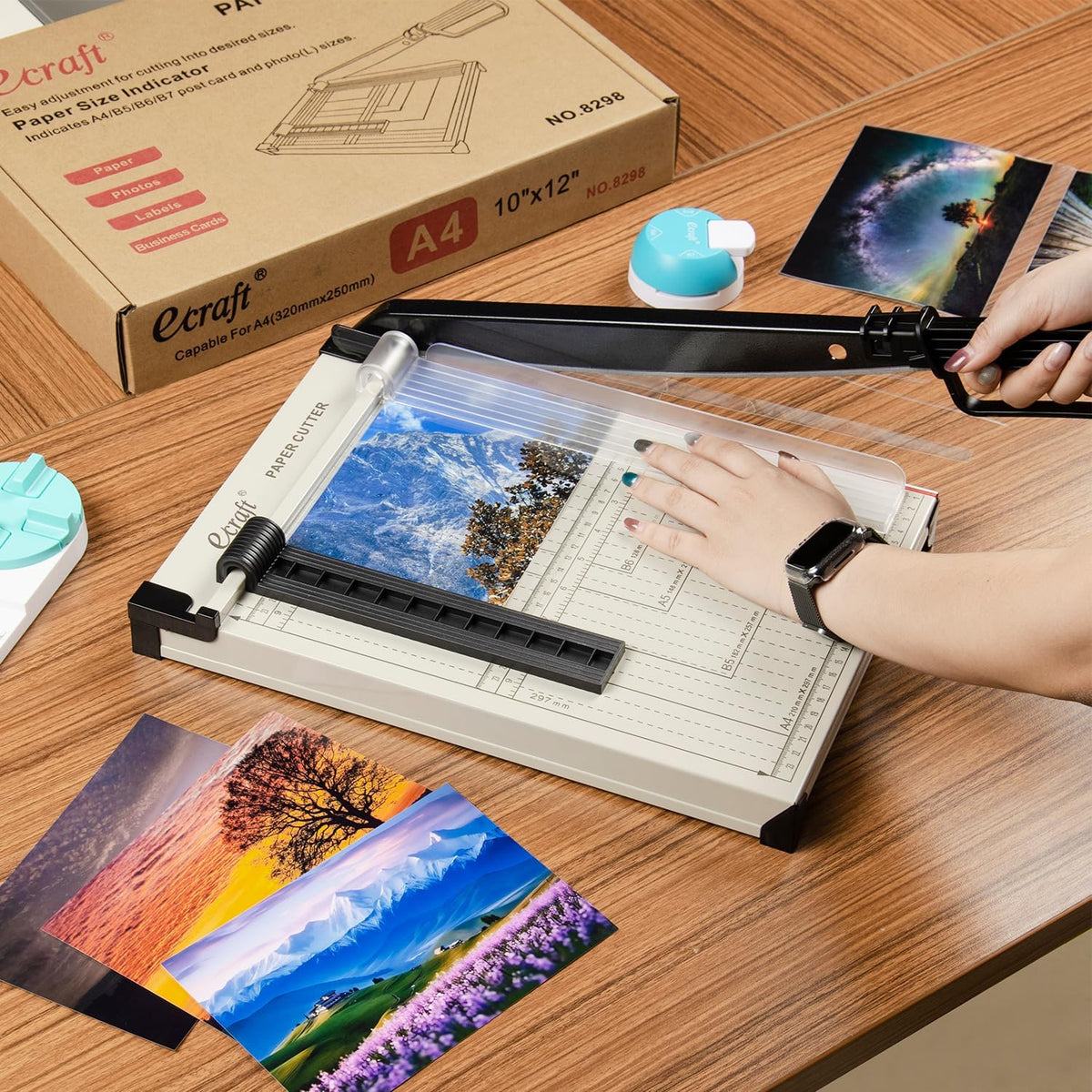 Ecraft 12" Guillotine Paper Cutter & Paper Corner Rounder Punch 3 in 1 (R4mm, R7mm, R10mm)