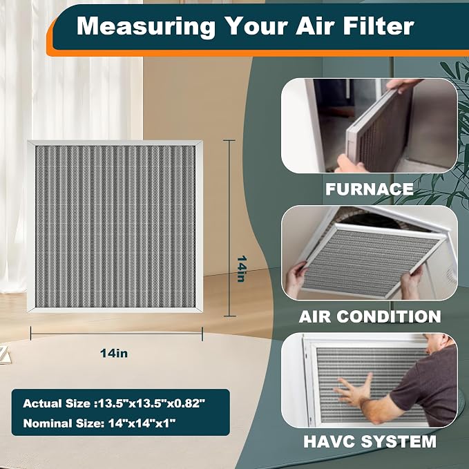 14x14x1 Reusable Air Filter, MERV 8, Permanent Electrostatic Air Filter