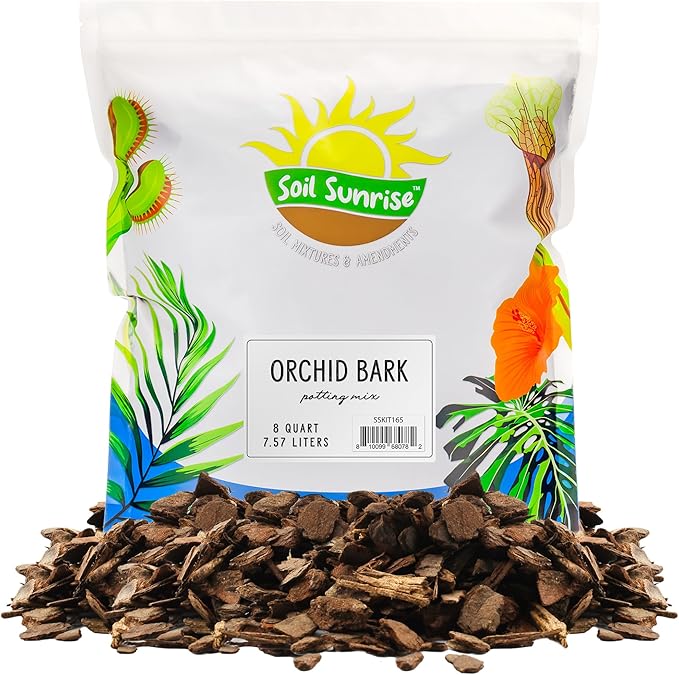 Soil Sunrise 100% Organic Orchid Potting Bark (8 Quarts) All-Natural USA-Sourced Pine Bark Orchid Mix Additive