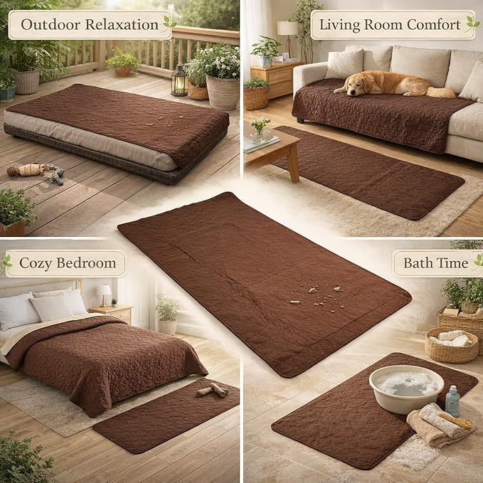 Waterproof Dog Bed Cover, Slip Pet Blanket Sofa Furniture Protector Brown 52x82in - Double Sided Protection, Non Slip Bottom, Ideal for Dog and Cat Owners (30x70in/ 76.2x177.8cm)