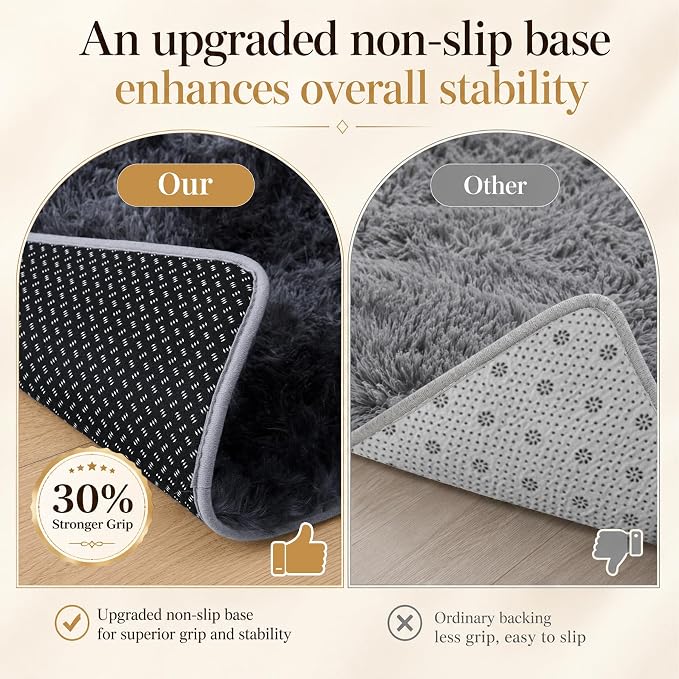 Area Rug for Living Room Bedroom: 9x12 Black Grey Soft Fluffy Shag Upgrade