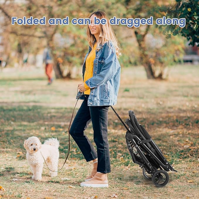 Wedyvko 3 in 1 Dog Stroller, Upgraded Frame, Pet Stroller for Medium Dogs, Shock Absorption, Luggage, Zipperless Entry, Storage Basket & Pouch, Cat Strollers with Dog Poop Bags & Dispenser (Black-p11)