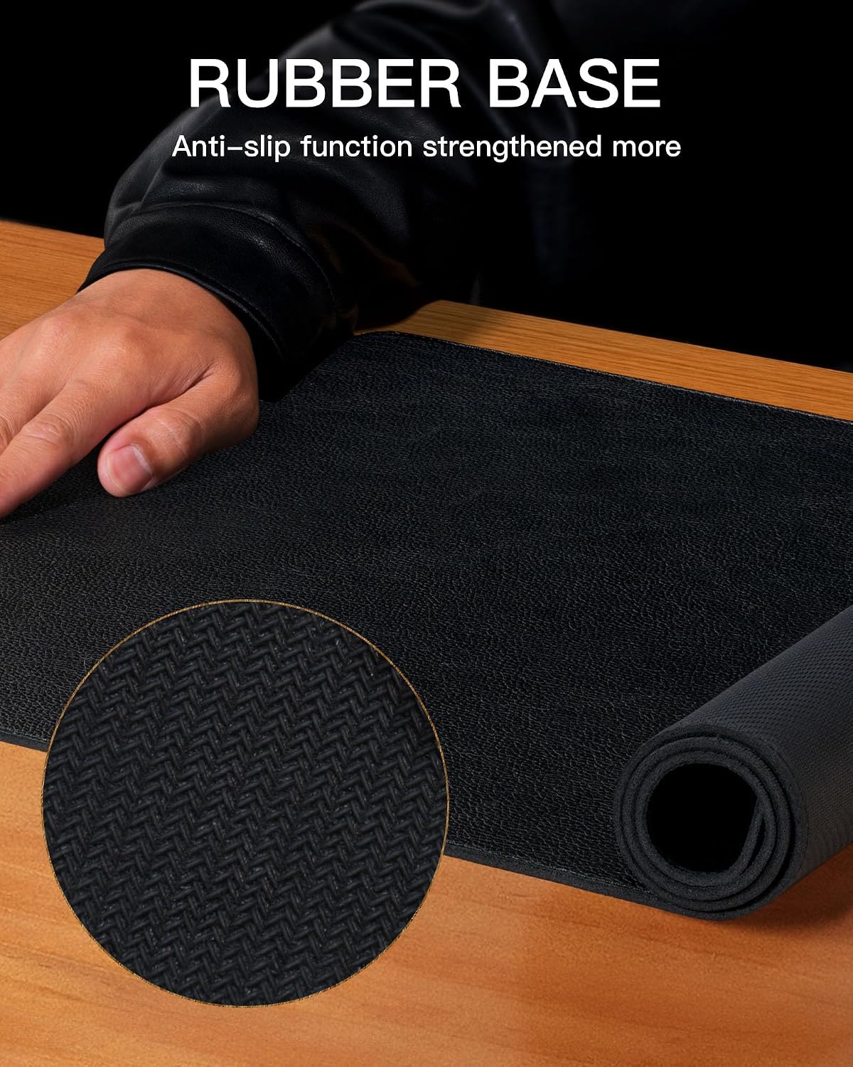 YSAGi Genuine Leather Desk Mat, 31.5"x15.8" Leather Desk Mat, Office Desk Pad, Thick Desk Pad with Stitched Line, Non-Slip Laptop Writing Pad with Rubber Base(Black, 31.5"x15.8")