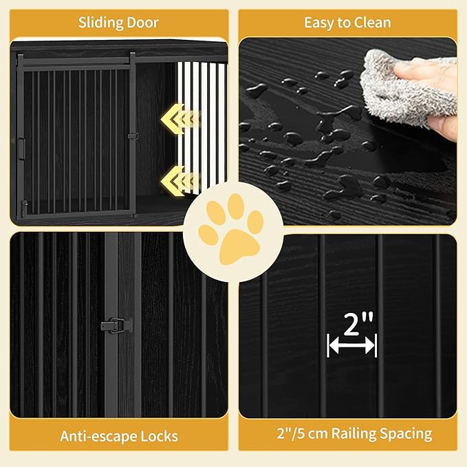 78" Dog Crate Furniture for 2 Dogs, Double Dog Cage with Divider, Wooden Heavy Duty Dogs Kennel, Pet Cage with Barn Door, TV Stand for Large Small Medium Pet, Black DFC83704B