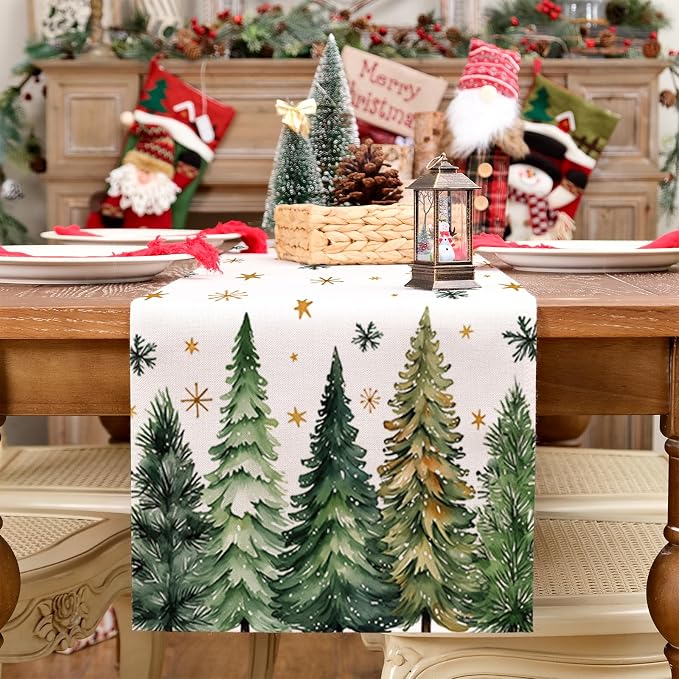 Christmas Table Runner 13x60 Inch, Xmas Tees Snowflakes Holiday Decorative