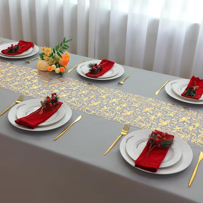 Snowkingdom 2 PCS Gold Table Runner 108 Inches Long