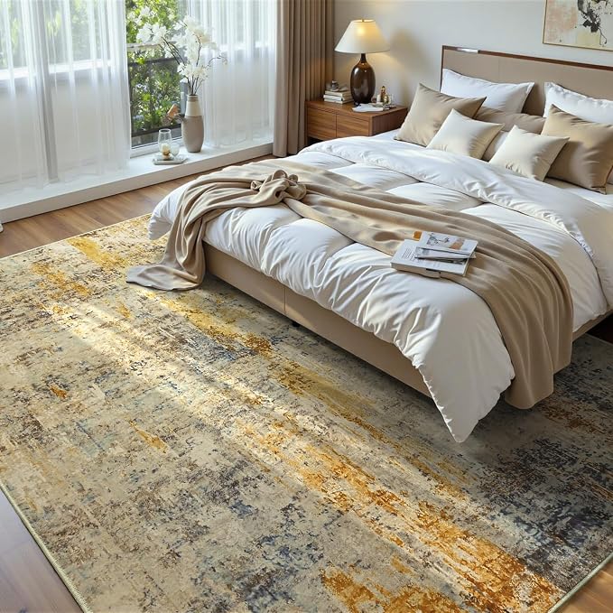 Ompaa Living Room Rug 6x9 Beige Area Rug Machine Washable Boho Rug Non Slip