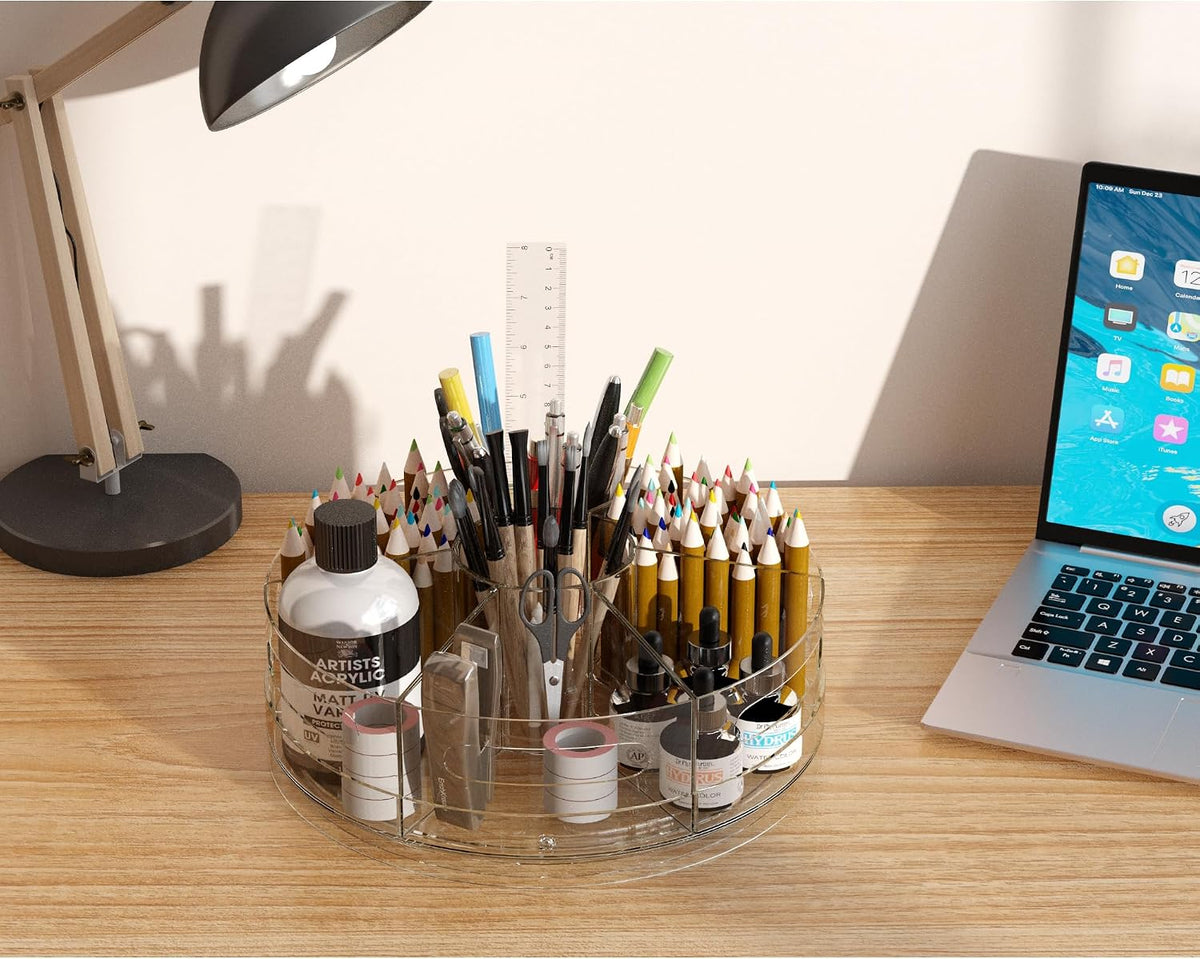 CraftGenes 2 Packs Rotating Clear Acrylic Pen Holder, Marker Organizer