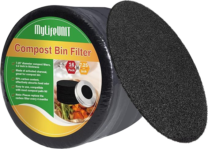 MyLifeUNIT 16 Pack Compost Bin Filter, Kitchen Compost Pail Charcoal Filter