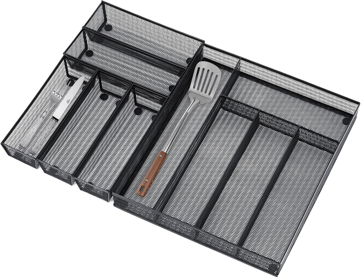 Neudeco Drawer Organizer Set, Black Mesh, 6 Pack