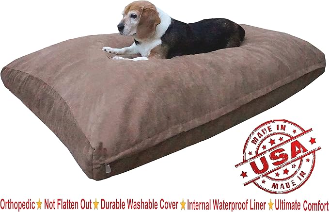 Dogbed4less XL Memory Foam Dog Bed for Medium Large Dogs with Orthopedic Comfort, Waterproof Liner and Brown Washable Pet Bed Cover 47X29 Pillow