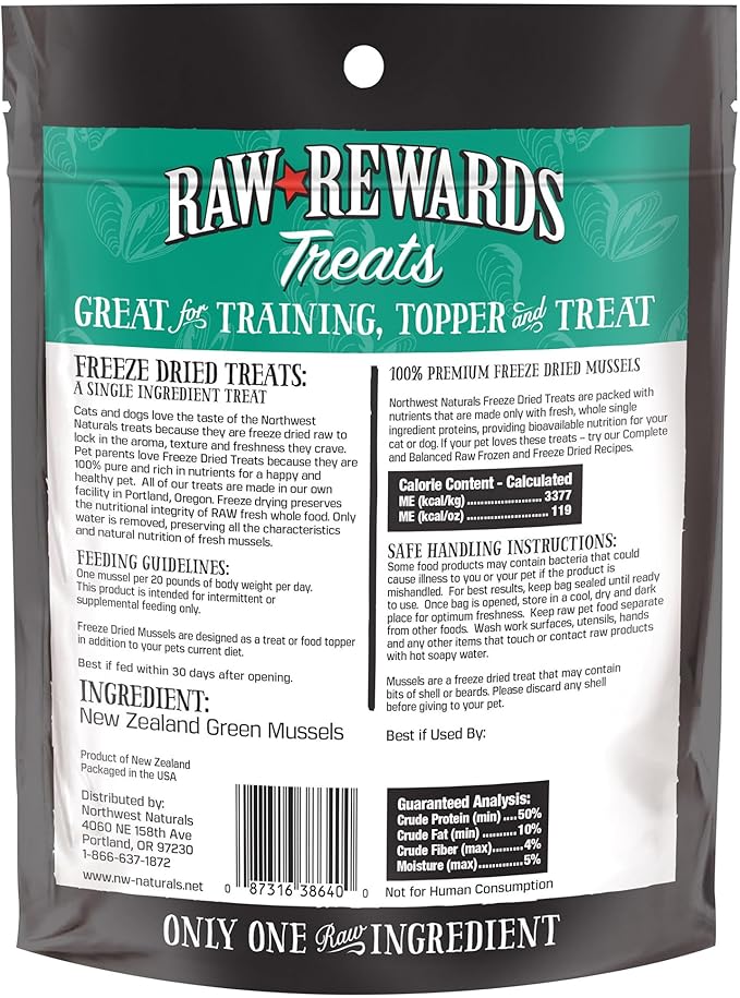 Northwest Naturals Raw Rewards Freeze-Dried Treats - Green-Lipped Mussels (2 oz) & Minnows (1 oz) Treats for Dogs & Cats - Healthy, 1 Ingredient, Human Grade Ingredients, All Natural