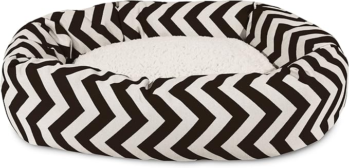 Majestic Pet 40 Inch Chevron Sherpa Calming Dog Bed Washable – Cozy Soft Round Pet Bed with Spine for Head Support - Fluffy Donut Bed 40x29x9 (inch) – Large - BLACK