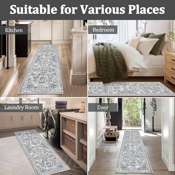 Yamaziot Washable Runner Rug 2x8 – Non Slip Boho Floral Hallway Runner Rug