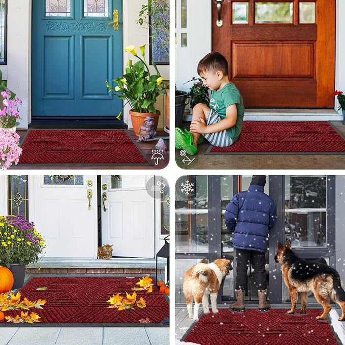 Smiry Front Door Mat Outside Entrance, Heavy Duty Sturdy Natural Rubber Doormat