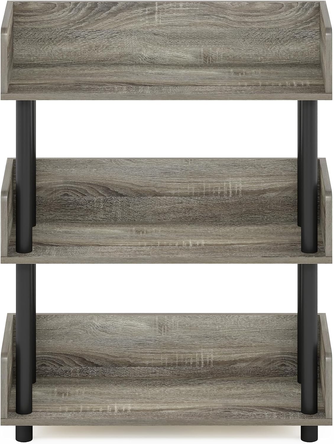 Furinno TURN-N-TUBE Display Shelf, 3-Tier Storage Shelves with Side Panels, Open Shelves Book Shelf with Rounded Corner Top Edges, for Organization and Storage, Living Room, Home Office, French Oak