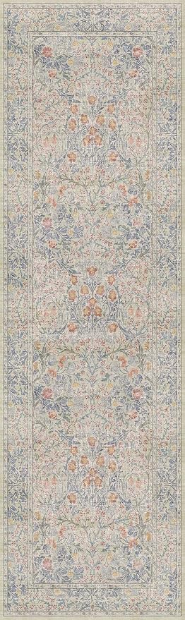 Vintage Beige Blue 3x10 Runner Rug