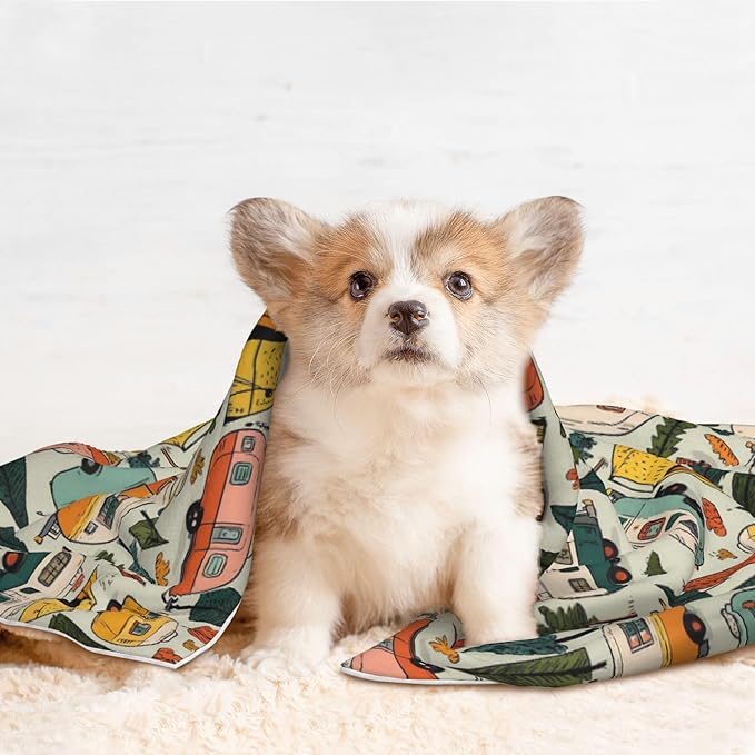 Waterproof Dog Blanket Soft Pet Blanket for Puppy Cat, Fleece Cat Throw Blankets for Furniture Bed Couch Sofa Reversible - Camping Caravan 3