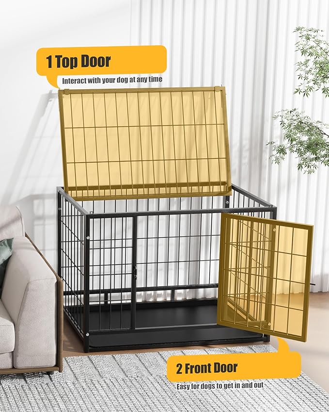 32 Inch Dog Crate, Escape Proof Dog Cage with Dual Door Lock, Removable Tray for Easy Cleaning, Dog Kennel Indoor Outdoor Use