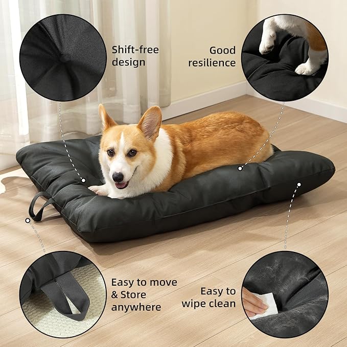 Chew Resistant Dog Bed for Extra Large Dogs - Durable 47"x29" Kennel Pad with Soft Plush Filling, Machine Washable Crate Mat for Aggressive Chewers, Indoor Outdoor Pet Bed, Black