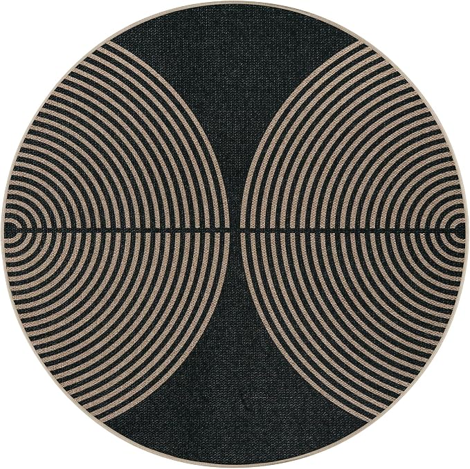 Lahome Enfys Modern Rainbow Round Rug 4ft, Circular Indoor Outdoor Kitchen Rug
